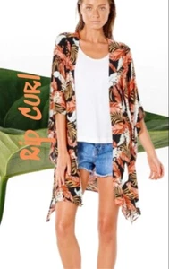 Rip Curl Namoto Womens Wide Sleeve Kimono Sz M Tropical Print Open Front - Picture 1 of 13
