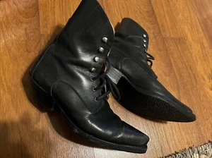 Sancho Women’s Handmade Leather Boots Spain Size 40/9 Black Pointed Toe Witchy - Picture 1 of 13