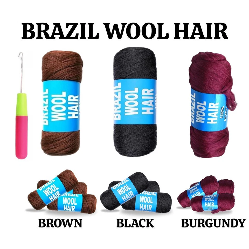 2X Brazilian Black Wool Hair: Faux Locks, Braids, Twists, Strickwolle. Garn