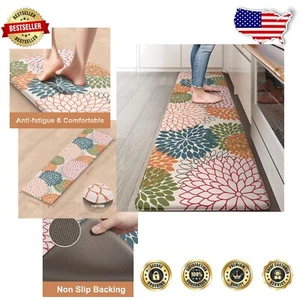 Ergonomic Floral Anti-Fatigue Kitchen Mat - Cushioned Non-Slip Runner 17.3"x59" - Picture 1 of 11