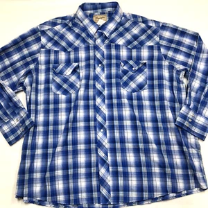 WRANGLER Western Shirt Men 3XL Blue Plaid Pearl Snap Cowboy Rodeo Country - Picture 1 of 15