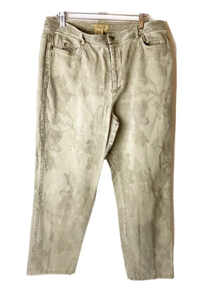 Pantalones Peck & Peck Weekender Texturizados Florales Parte Inferior Caqui Tostado Suave Talla 12 Foto 1 de 4