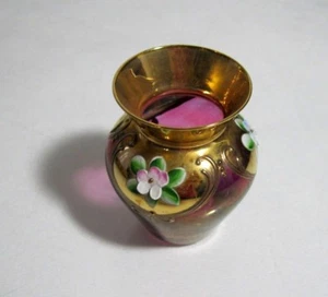 Kleine Andenken-Vase Glasvase vergoldet Hochemail-Malerei LPW Austria Famosa - Bild 1 von 2