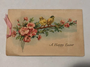 Vintage 1920's Yellow Birds & Magnolia Flowers Easter Greeting Card Ribbon Bound - Picture 1 of 6