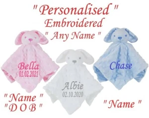 Personalised Baby Comforter Blanket Security Blanket Bunny Rabbit Teddy Babies - Picture 1 of 4