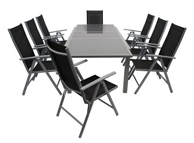 Gartengarnitur Sitzgruppe Essgruppe  PISA mit Klappsessel Aluminium Alu 9-teilig - Bild 1 von 4