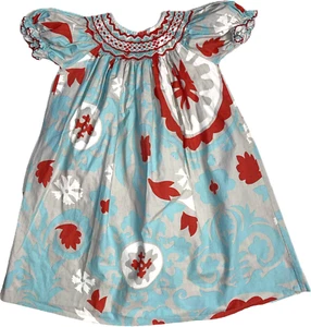 Boutique Le' Za Me handgesmoktes langes geblümtes Kleinkind Kleid Mädchen 4T grau weiß blau - Bild 1 von 6