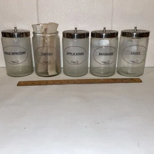 Vintage Moore Medical Glass 7" Sundry Jar With Stainless Steel Lid Set of 5 - Picture 1 of 5