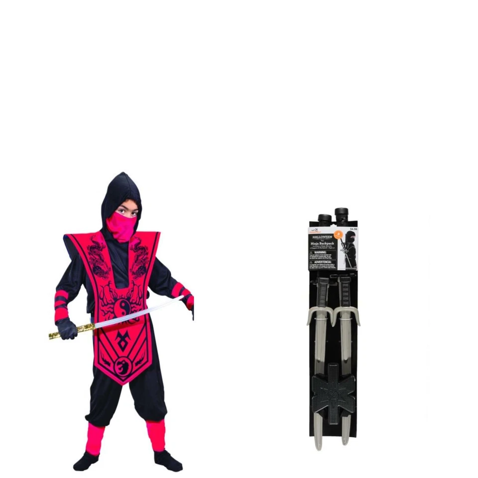 Halloween Rojo Ninja Niños Mediano 8-10 Disfraz Conjunto Completo + Mochila Ninja Foto 1 de 1