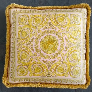 GIANNI VERSACE pillow silk fringed Vanitas size 17” pink, pale mint green, gold - Picture 1 of 12