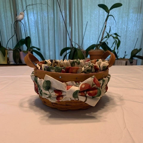 Longaberger cherry pattern round basket | Dividers | Liner Cover