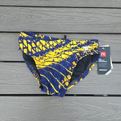 TYR Durafast Elite Plexus  Swimwear Boy Navy/gold Racer Brief Size 24 New - Image 1 of 3