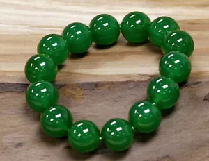 14 mm Natürliche AAA-Qualität Grüne Jade Jadeit Edelstein Perlen Armband 7,5 Zoll - Bild 1 von 12