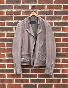 All Saints GIBSON Leather Biker Jacket MEDIUM Grey Mens Bomber Moto AllSaints - Picture 1 of 20