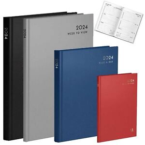 2024 Diary A4/A5/A6 Page A Day/Week To View Diary Hardback Case Bound Back Cover