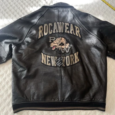 Vintage ROCAWEAR New York spell out street wear Hip Hop Leather Jacket Men XL - Image 1 of 4