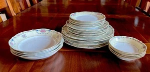 Czechoslovakia Fine China 1922-1945 Pink Roses 5 Pc Setting Plates Bowls 20 PCs - Picture 1 of 6