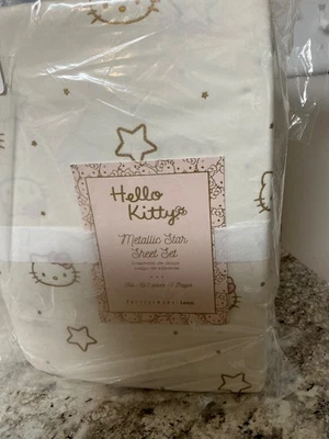 Pottery Barn Teen Hello Kitty  Metallic Star Full Sheet Set  NWT! - Image 1 of 2