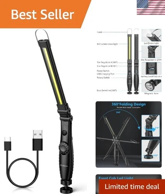 LED Work Light，800 Lumens Foldable Rechargeable Cob Work Light with Magnetic ... - Image 1 of 4