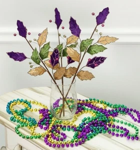 Multicolor Mardi Gras Hoja Spray Tallo Elige Árbol de Navidad Corona Decoración - Imagen 1 de 6