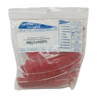 100 Pack Gateway Feathers 4" Left Wing: Shield Faux Barred Red 400LSBRD-100 - Image 1 of 3