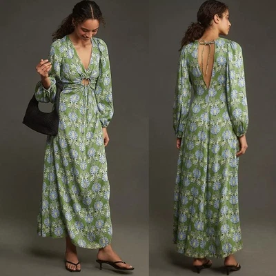 NWT Anthropologie Let Me Be Long-Sleeve V-Neck Cutout Floral Maxi Dress Small - Image 1 of 4