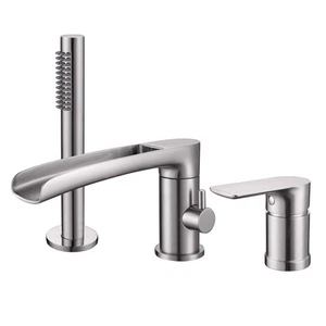Waterfall Roman Tub Faucet with Hand Shower, Widespread Deck Mount Bathtub Fa... - Picture 1 of 9