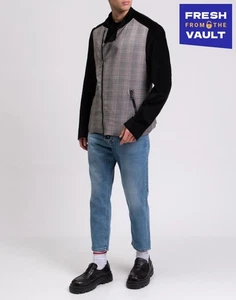 RRP€785 TOM REBL Biker Jacket IT46 US36 S Wool Blend Plaid Contrast Corduroy - Picture 1 of 11