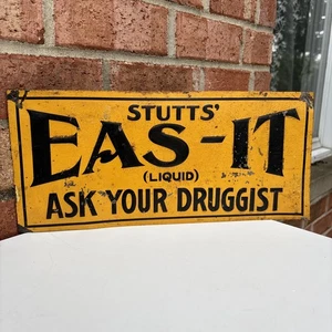 ANTIKES STUTT'S EAS-IT DROGIST BLECHSCHILD ANFANG 1900 WERBUNG GEPRÄGT 1920er - Bild 1 von 19