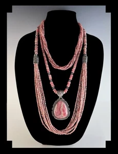 Dramatic Sterling Silver and Rhodochrosite 3 Piece Necklace Set - Picture 1 of 11