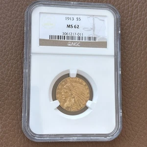 Moneda de oro de cinco dólares con cabeza de indio de 1913 clasificación Ngc como nueva 62 número 3061217011 - Imagen 1 de 4