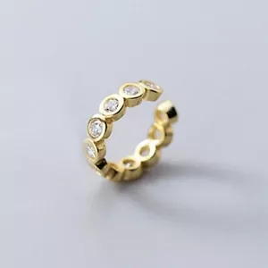 0.30Ct Round Cut Lab-Created Diamond 14k Yellow Gold Plated Women Bezel Ear Cuff - Picture 1 of 4