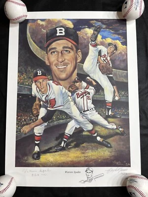 Warren Spahn Boston Braves Signed "363 Win" 18x24 Lithograph Auto 14/50 JSA COA - Image 1 of 4