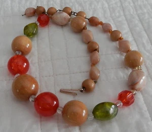 Vintage Antique Costume? Necklace Germany Wood Stone Glass Orange Green Beads - Picture 1 of 1