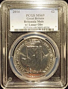 *2014 UK Britannia Lunar Mule £2 Silver 1oz PCGS MS69 Mule Error RARE-POP 16* - Picture 1 of 2