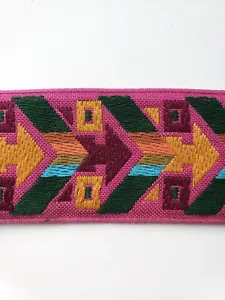 Vintage Geometric Arrows Multi-Colored Magenta Brocade Ribbon Destash 7 yards  - Picture 1 of 3