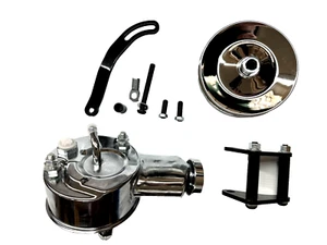 Chevy Chrome Saginaw Power Steering Pump Bracket & 2 Groove Pulley 305 350 400 - Bild 1 von 2
