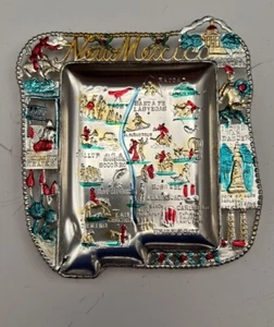 Vintage NEW MEXICO Trinket Dish Tin Travel Souvenir Ashtray 1950s Art - Picture 1 of 2