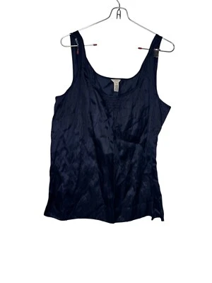 J.Crew Women Tank Top Metallic Silk Blend Sleeveless Scoop Neck Navy Blue 14 - Image 1 of 4