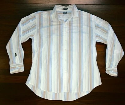 Sean John Button Up Long Sleeve Shirt Mens 3XL Striped White Brown Blue - Image 1 of 4