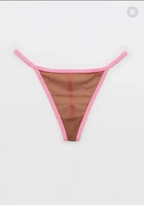 Aerie SMOOTHEZ Mesh String Thong SZ Large Pink High Cut Panties Underwear NWT - Picture 1 of 4