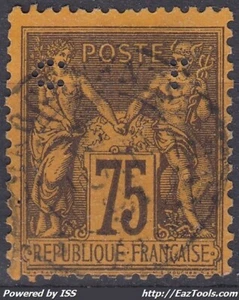 FRANCE CLASSIQUE : SAGE 75c N° 99 PERFORE CL PETIT OBLITERATION LEGERE - Picture 1 of 1