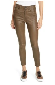 Rag & Bone Nina Lamb Leather High Rise Army Green Ankle Skinny Stretch Pants - Picture 1 of 13