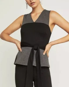 BCBGMaxazria tunica canotta nero grigio peplo avvolgente scollo a V XS - Foto 1 di 7