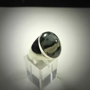 Ring Gr. 61, Silber 925 mit Moosachat,Cabochon aus Indien - Bild 1 von 3