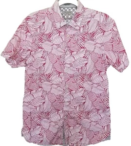 Ted Baker Men's Aloha Shirt Pink & White Leaf Pattern Botanical Tropical Sz S/M - Picture 1 of 5