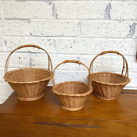 Small Vintage Nesting Baskets Set of Three Stacking Matching Wicker 3 Braided Cover