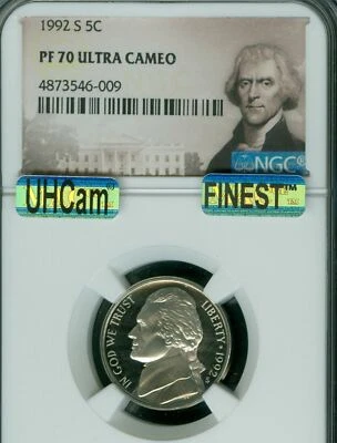 1992 S JEFFERSON NICKEL NGC PF70 UCAM MAC UHcam MAC FINEST & SPOTLESS * - Image 1 of 2