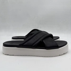 UGG Zayne Crossband Sandals Women’s US 11 Black Leather Slide Platform - Picture 1 of 17