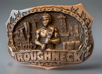 Fivela de cinto vintage 82 ROUGHNECKS LANDMAN Oil Great American Buckle Co. EUA - Imagem 1 de 4